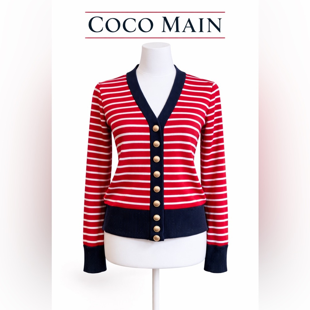 Coco Main Red and White Striped Cardigan Preppy
